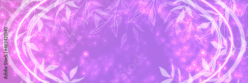 Glowing white frame on an artistic pink galactic background with star dust and color effects. With handdrawn grass. Effective background with realistic nebula. Magical color galaxy.