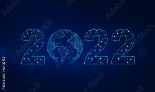 Global business connection and communication development in new year. Modern futuristic technology digital number. New year 2022 technological. 