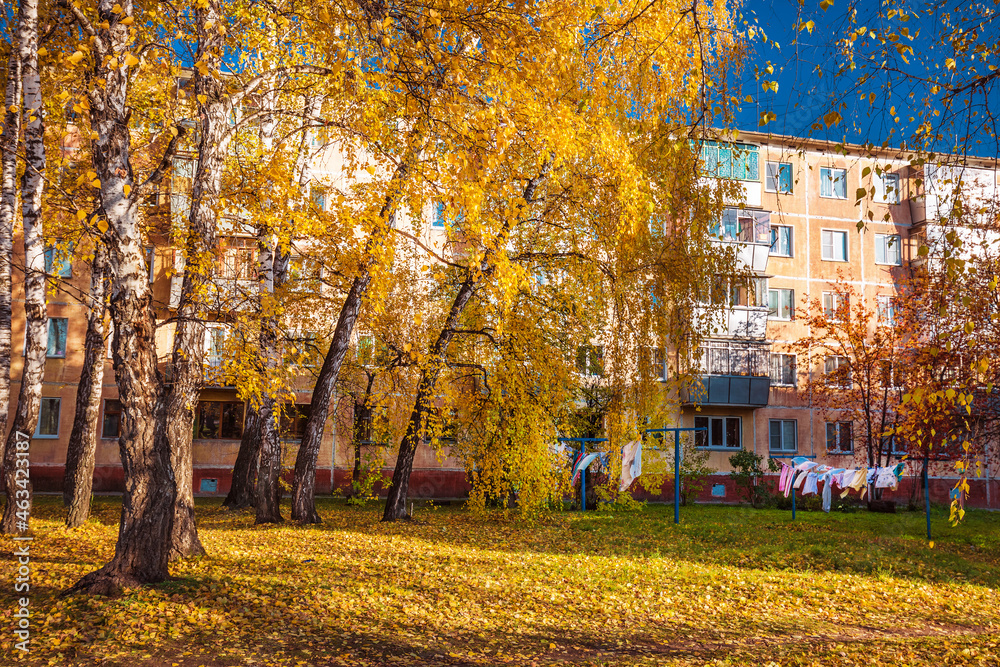 Autumn city landscape. The city of Berdsk, Siberia