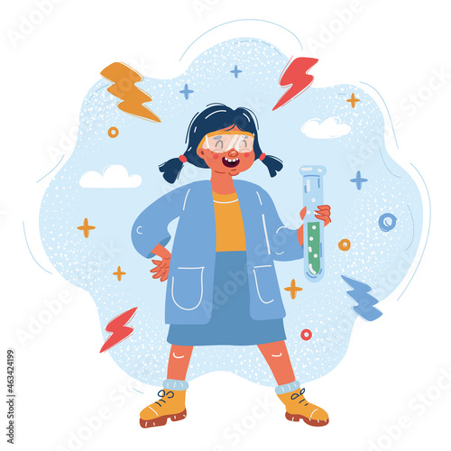 Vector illustration of young scientist girl with a test tube