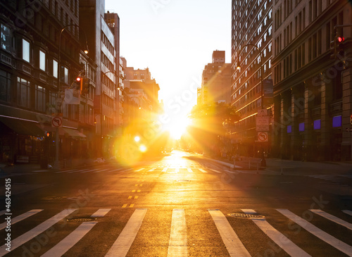 Empty streets and sidewalks at the intersection of 5th Avenue and 23rd Street in Manhattan New York City