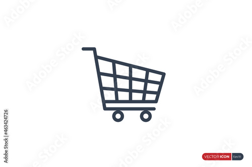 Simple Shopping Cart Line Icon isolated on White Background. Flat Vector Illustration Usable for Web and Mobile Apps. Shopping Trolley Vector Icon Design Template Element.