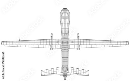 Predator Drone. Wire-frame Outline Drawing Aircraft. Vector created of 3d