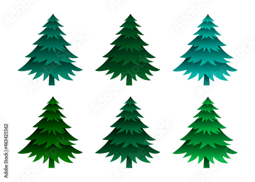 Christmas trees vector set. Collection of green and blue cartoon fir trees.