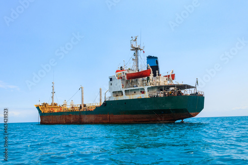 Large industrial ship sailing in the Indian ocean near Zanzibar, Tanzania