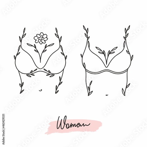 Silhouette of a female figure in a bra with a continuous black line