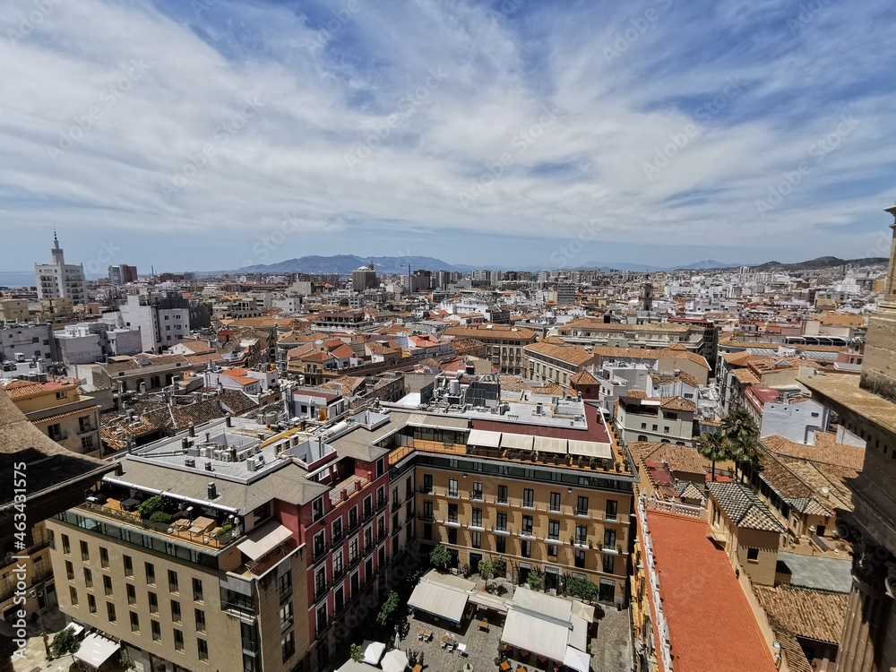 High Angle view of of the city of Malaga in Spain.