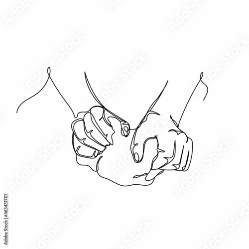 Continuous one single line drawing of hands making dough in silhouette on a white background. Linear stylized.