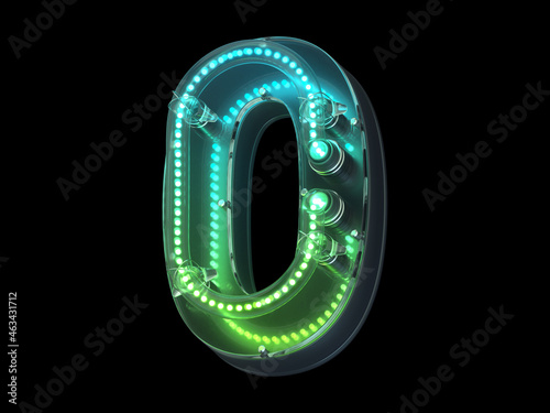 Futuristic green light font. Number 0. 