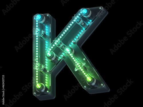 Futuristic green light font. Letter K. 