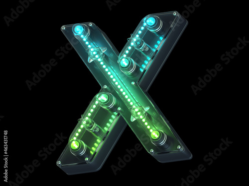 Futuristic green light font. Letter X. 