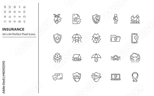 set of insurance line icons, save, risky