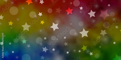 Light Multicolor vector background with circles, stars.