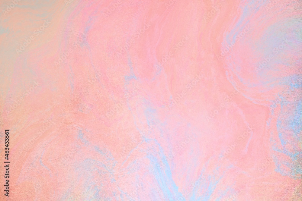 abstract watercolor background with space, light tender peachy clouds, strokes and colorful paint splashes with layers, fluid art, cool pink blue orange red yellow paint mix design 