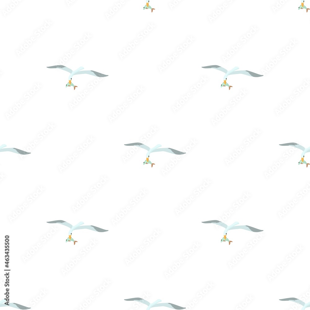 Seagull is carrying a fish in a beak pattern seamless background texture repeat wallpaper geometric vector
