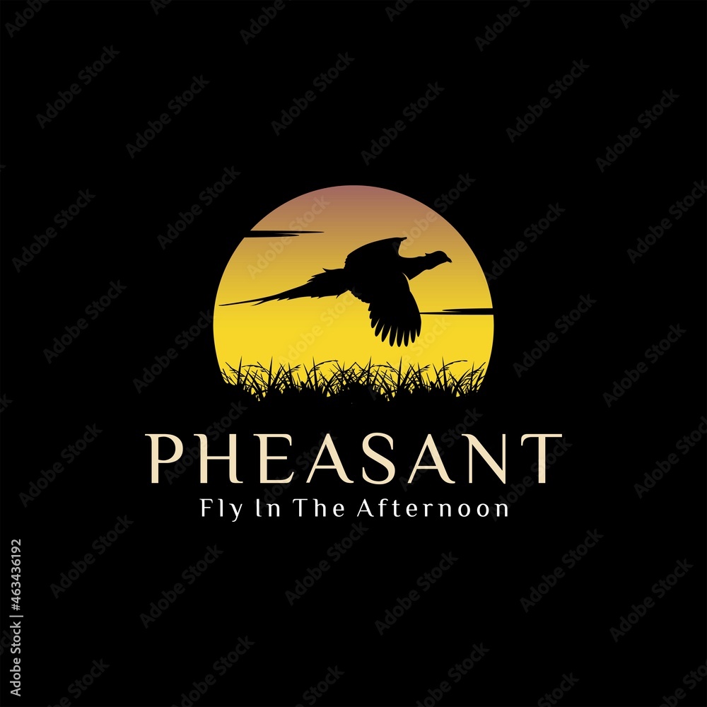 Beautiful Pheasant Flying At Sunset Over The Meadow Logo Design Inspiration