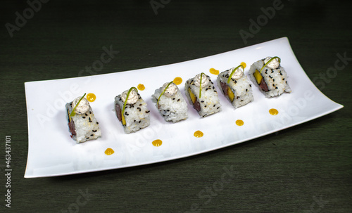 Uramaki meat sushi