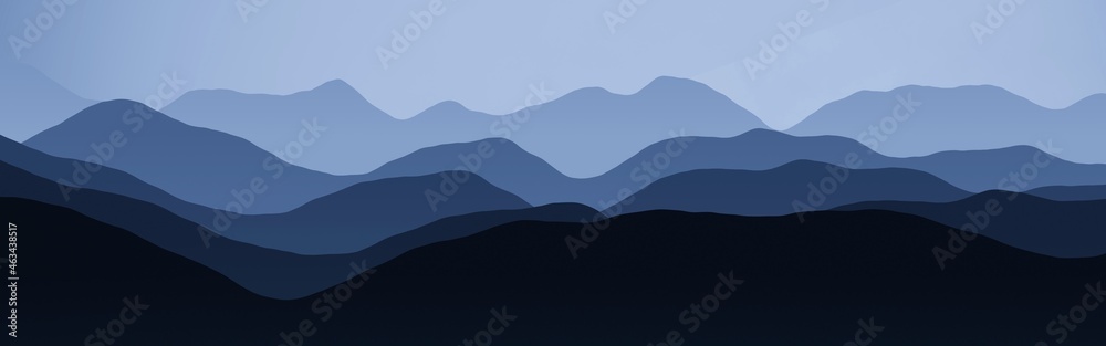beautiful blue peaks nature mountainscape - panoramic image digital drawn texture illustration