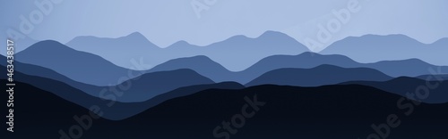 beautiful blue peaks nature mountainscape - panoramic image digital drawn texture illustration