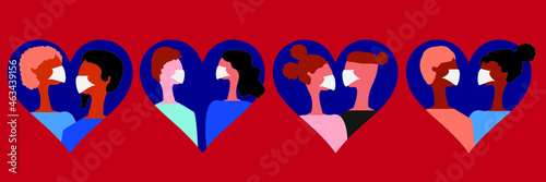 In love with masks, a pandemic cannot stop love, vector illustration photo