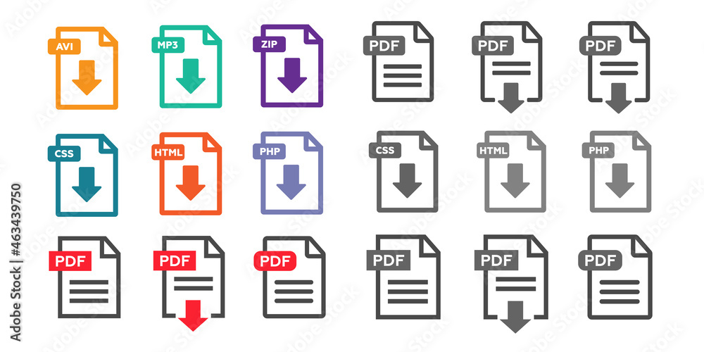 PDF file download icon. Document text, symbol web format information PDF file download icon. Document text, symbol web format information