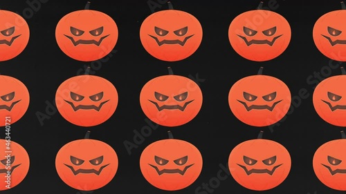 Halloween Background 4K Animation - Pumpkin Pattern. Pumpkins with Burning Eyes. Jack Lantern. Looped Animation. Seamless Background.