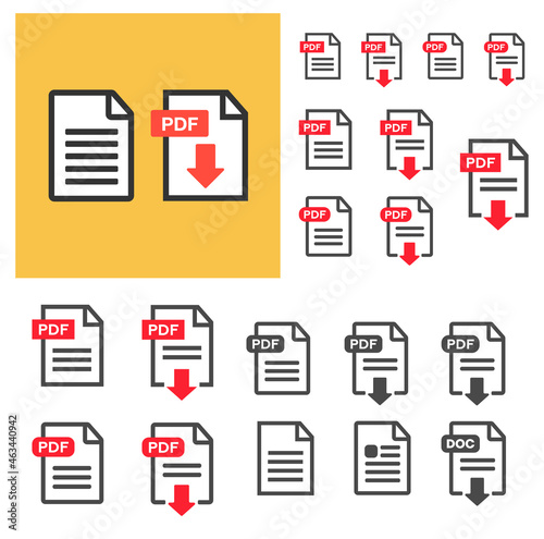 PDF file download icon. Document text, symbol web. Document icon set