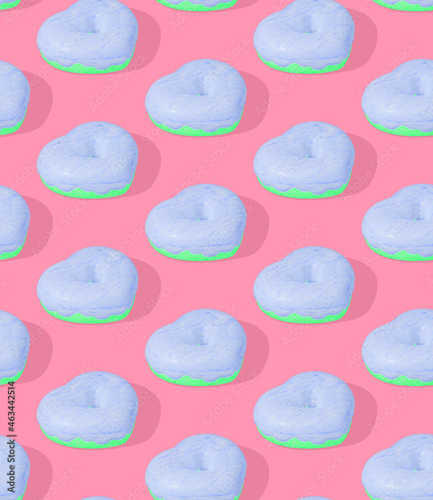 Fototapeta premium Seamless 3d rendern isometric pattern. Minimal design. Donuts Heart, sweet candy shop, Valentine's Day, party concept