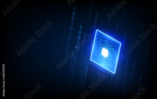 Abstract technology chip processor background circuit board and html code,3D illustration blue technology background vector.