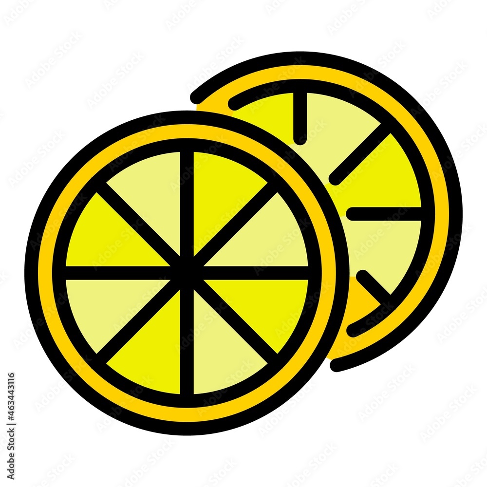 Two round slices of lemon icon. Outline two round slices of lemon vector icon color flat isolated Two round slices of lemon icon. Outline two round slices of lemon vector icon color flat isolated