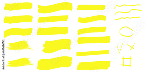 Highlight yellow strokes. Highlight marker stroke. Marker pen highlight