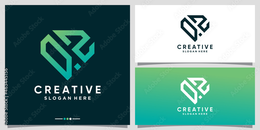 Creative monogram logo design initial letter QZ with line art and diamond concept Creative monogram logo design initial letter QZ with line art and diamond concept
