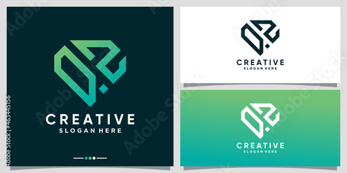 Creative monogram logo design initial letter QZ with line art and diamond concept
