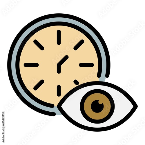 Clock and eye icon. Outline clock and eye vector icon color flat isolated