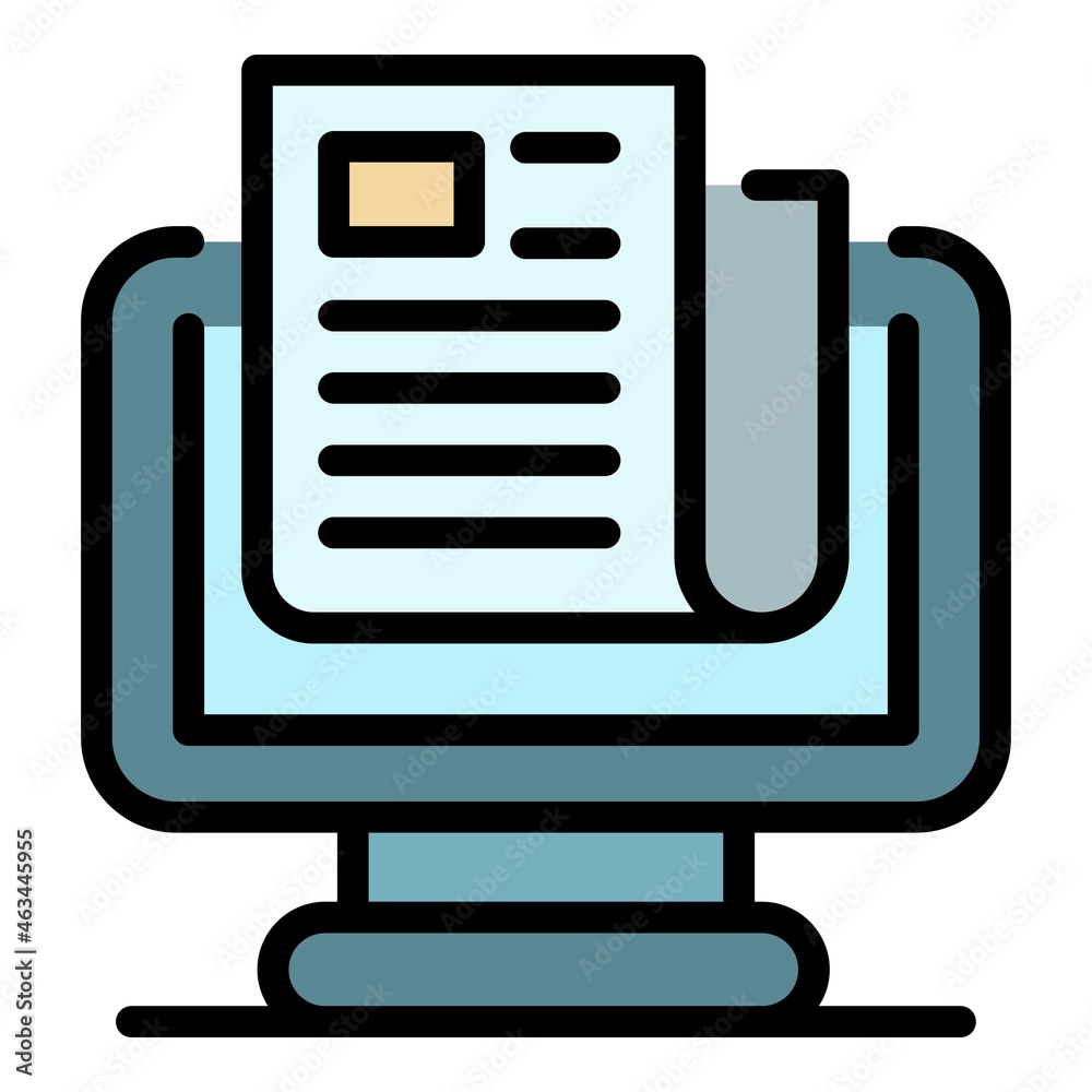 Document on the monitor icon. Outline document on the monitor vector icon color flat isolated Document on the monitor icon. Outline document on the monitor vector icon color flat isolated