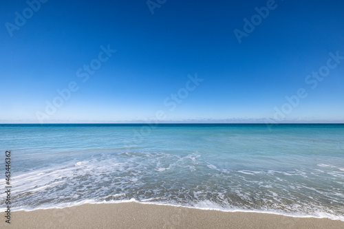 Fototapeta Naklejka Na Ścianę i Meble -  Beautiful and scenic ocean view landscape. Tranquil and gorgeous deep blue ocean and blue sky	