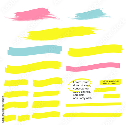 Marker marks. Yellow marker text selection vector