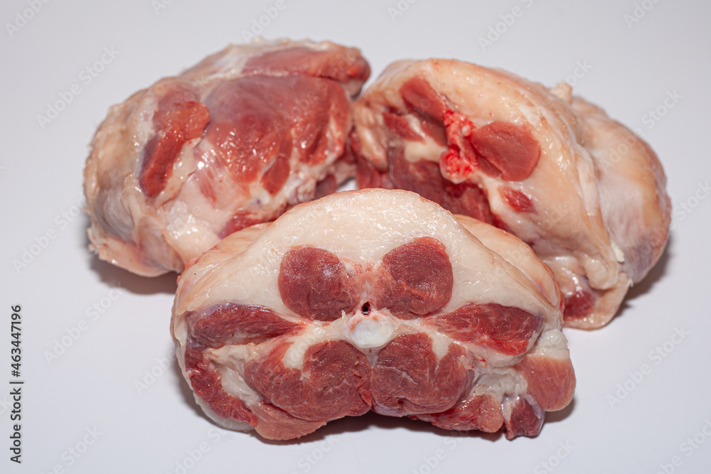 Pieces of turkey with bacon. Organic turkey meat with greens Pieces of turkey with bacon. Organic turkey meat with greens