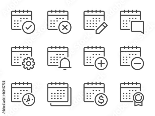 Calendar and Timetable line icons. Date, Calendar settings and Schedule vector outline icon set.