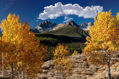 Beautiful autumn colors and Idaho Sawtooth mountains