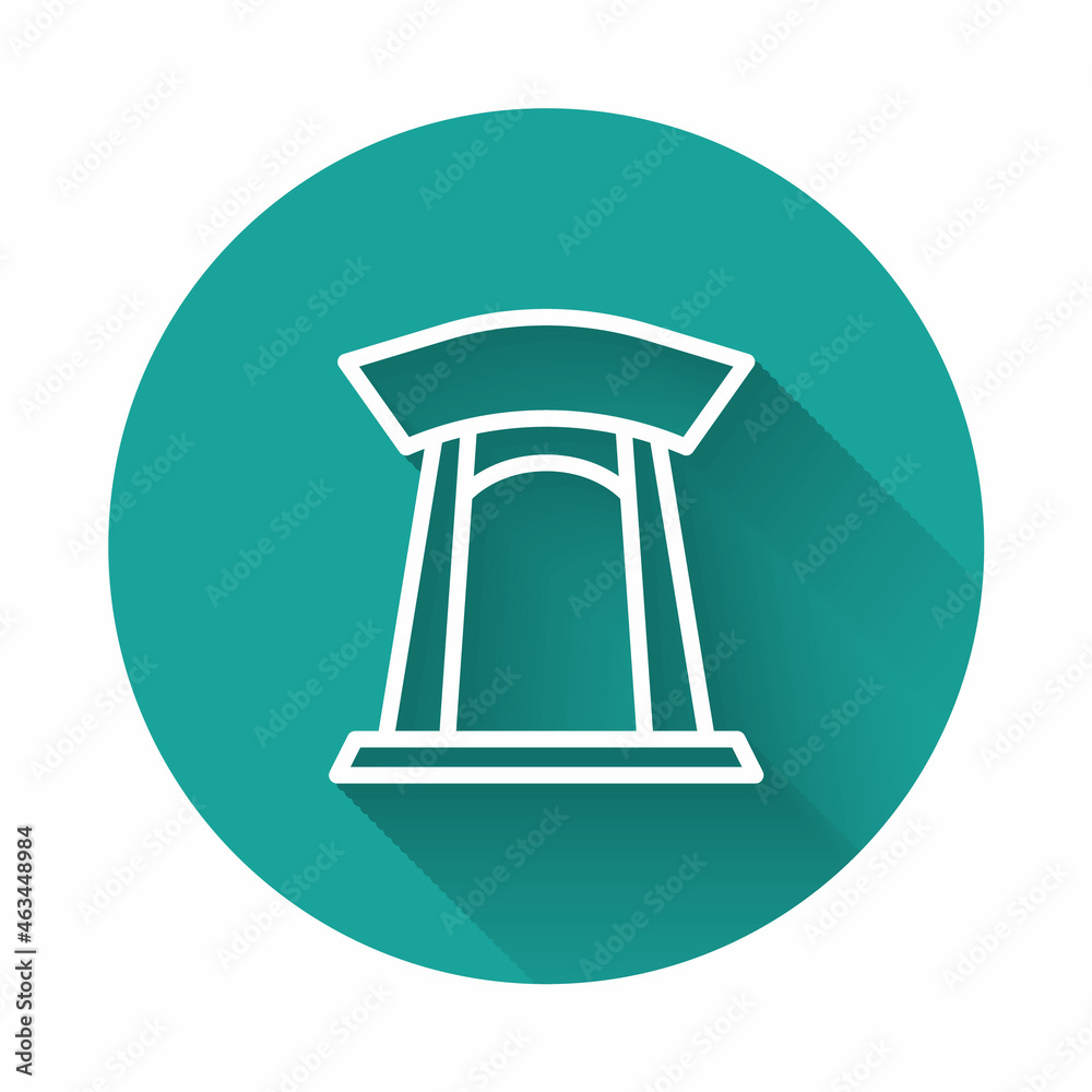 White line Korean traditional gate icon isolated with long shadow background. Green circle button. Vector White line Korean traditional gate icon isolated with long shadow background. Green circle button. Vector