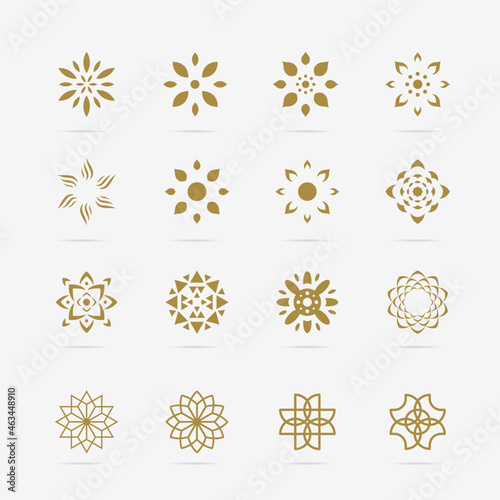 Set of golden abstract flower vector symbol