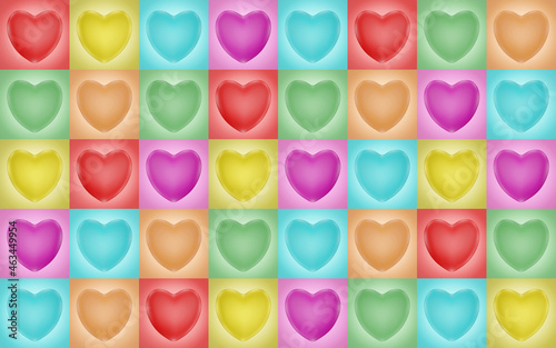 Mixed colorful heart on colorful gradient square (3D Rendering)