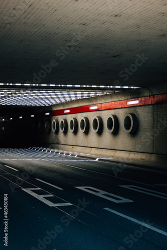 Berlin, Tegel Airport, a view of a tunnel road with sunlight shade photo
