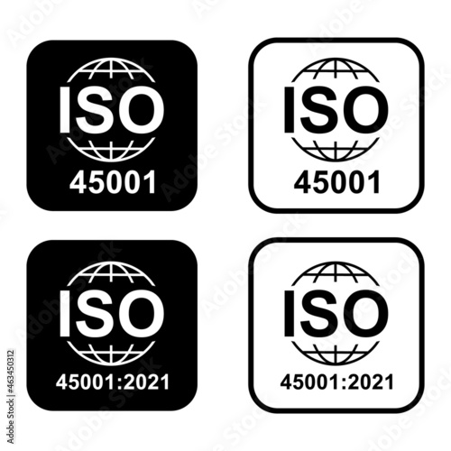 Iso 45001 icon. Occupational Health and Safety. Standard quality symbol. Vector button sign isolated on white background