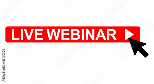 Live webinar icon, online play training seminar , internet streamimg  banner button , vector illustration