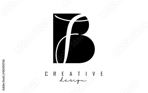 Letters BF b f Logo with a minimalist design. Letters B and F with geometric and handwritten typography.