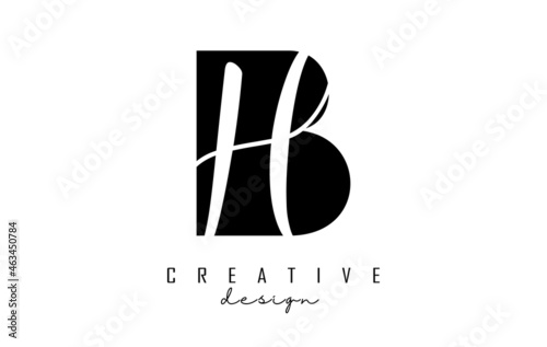 Letters BH b h Logo with a minimalist design. Letters B and H with geometric and handwritten typography.
