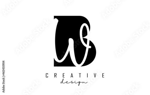 Letters BW b w Logo with a minimalist design. Letters B and W with geometric and handwritten typography.