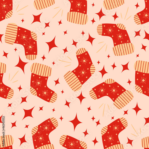 red; socks; seamless; christmas pattern; christmas sock; christmas elements; prints; vector; endless; stars; fun; decor; elements; merry christmas; decoration; new year pattern; texture; repeat; chris